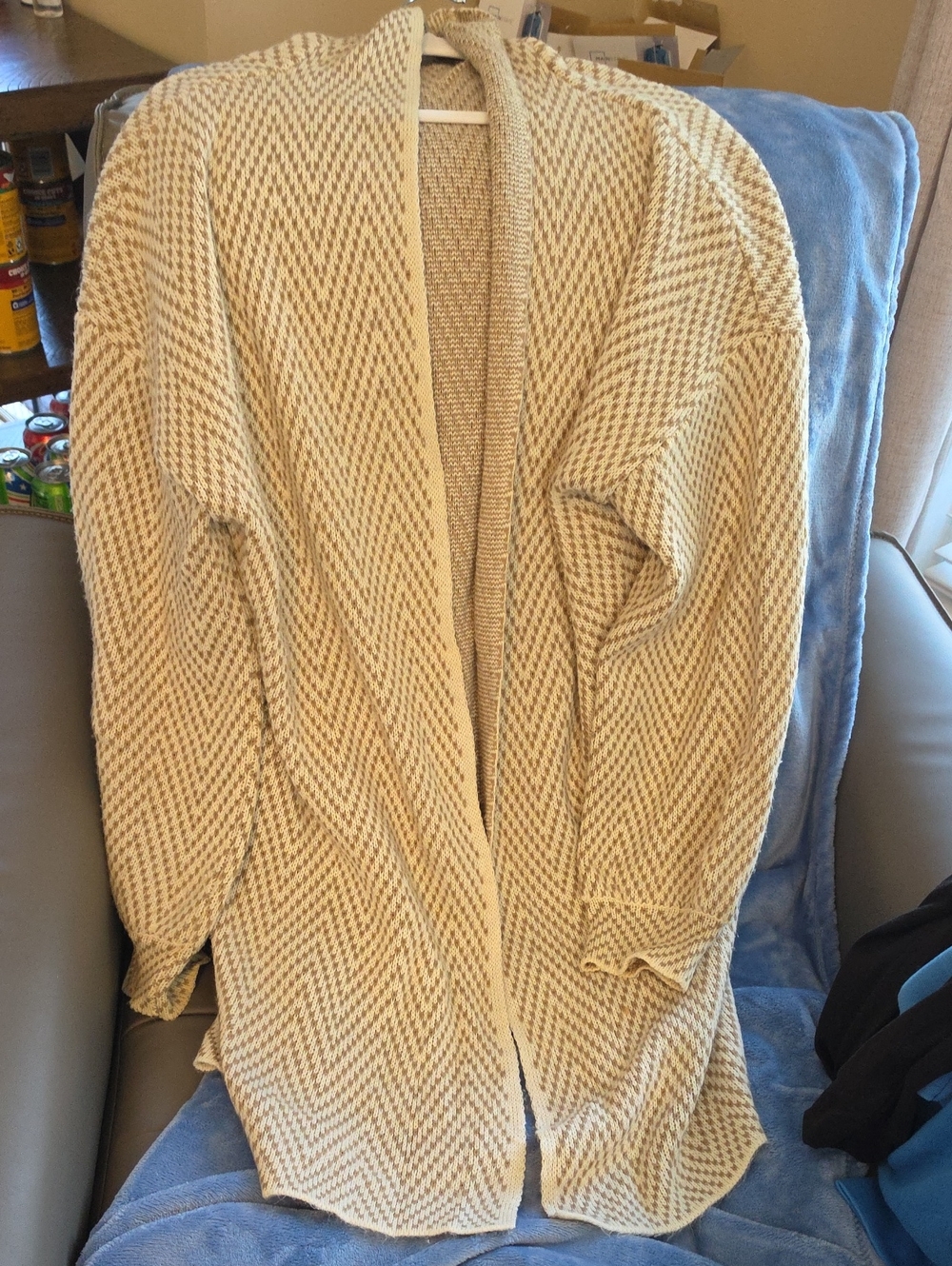 Grace Karin Cream Chevron Open-Front Knit Cardigan